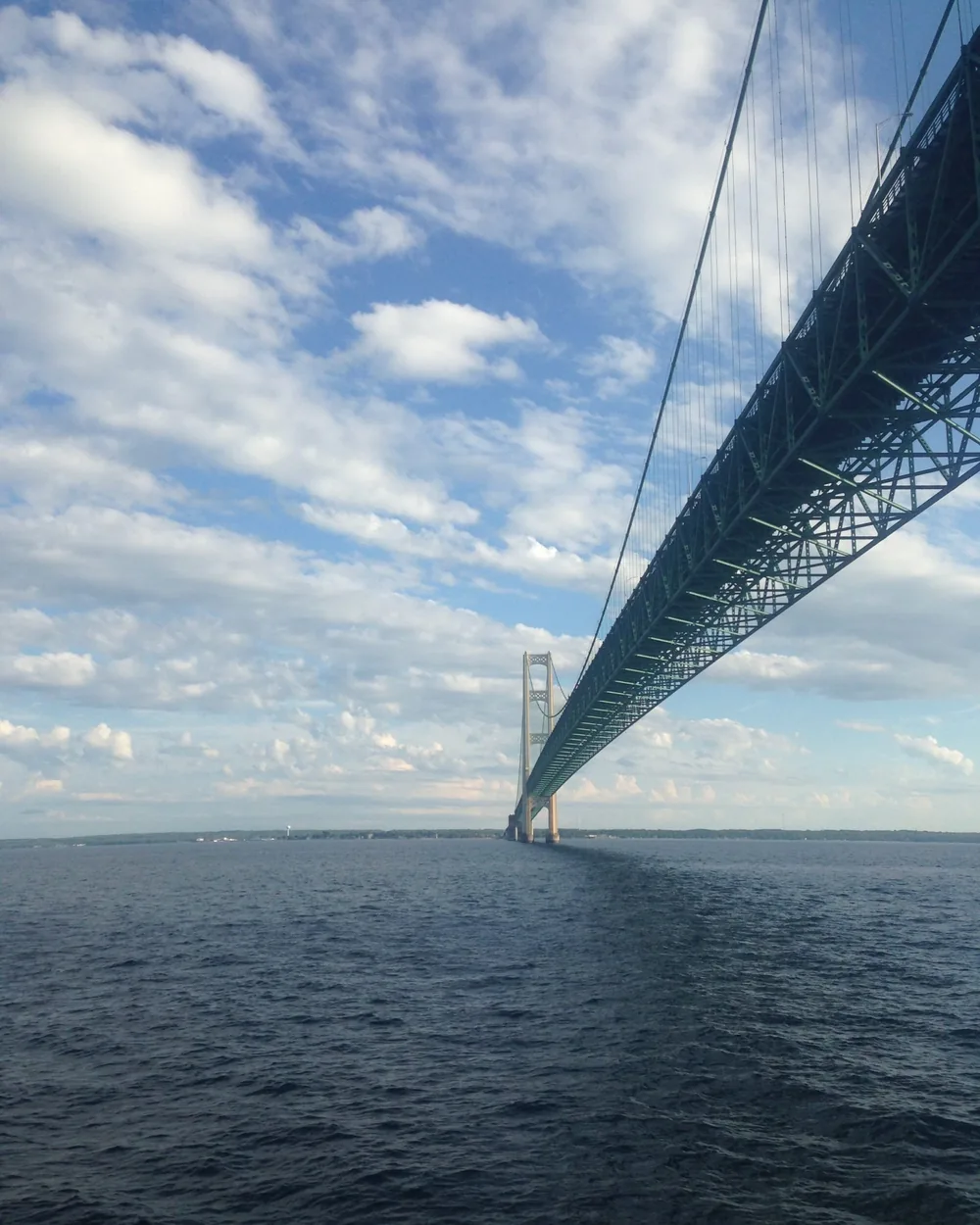 The Mackinac Bridge spanning the Straits, seen from below