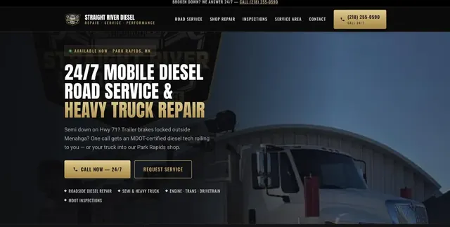 The Straight River Diesel website, 24/7 mobile diesel road service and heavy truck repair