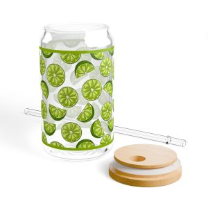 glass tumbler with straw and bamboo lid lime summer cocktail gift for mom