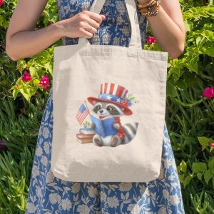 4th of july tote bag with patriotic raccoon