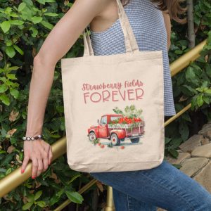 strawberry tote bag reusable bag for farmers market strawberry fields forever