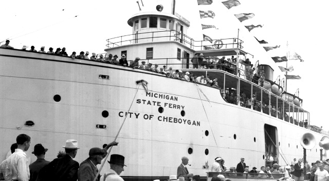 Passengers boarding the Michigan State Ferry City of Cheboygan