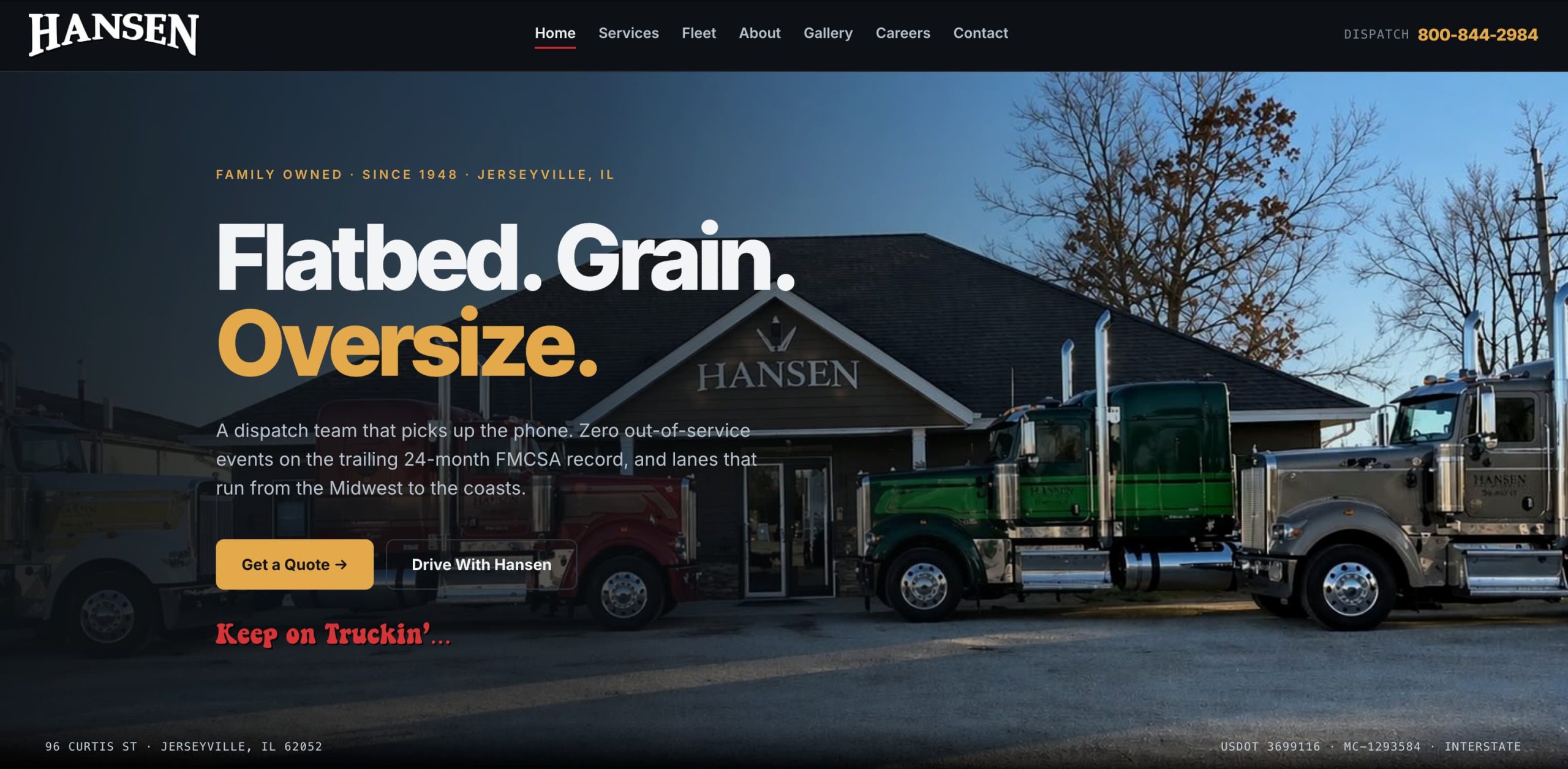 Hansen Trucking website