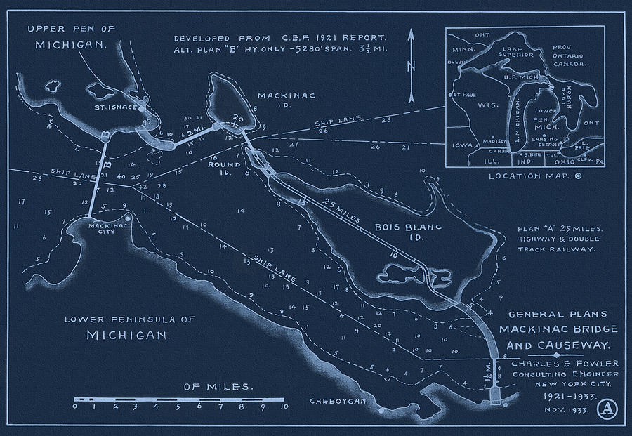 General plans for the Mackinac Bridge and Causeway, Charles E. Fowler, November 1933