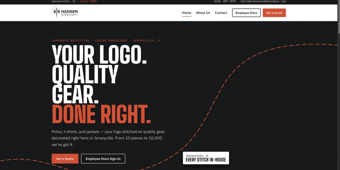 The S.S. Hansen Embroidery website, corporate outfitting and custom embroidery in Jerseyville, Illinois